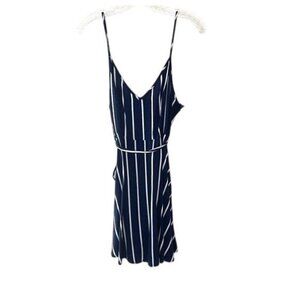 Forever 21 Womens Navy & White Striped Sleeveless Dress With Tie Belt Sz L
